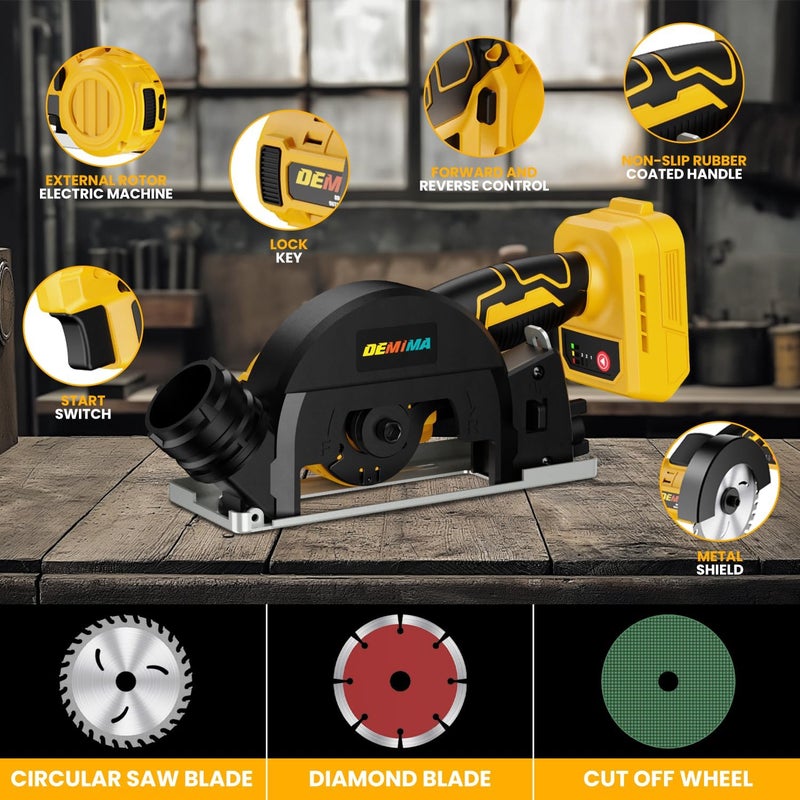 DEMIMA 4" Brushless Cordless Cut-Off Tool Compatible with Dewalt 20V MAX Battery, 500W mini Saw Up to 12000RPM with 6 Cut Off Wheel, 4" Blades & Base Plate for Metal, Wood, Tile and Plastic (No Battery) - Image 4